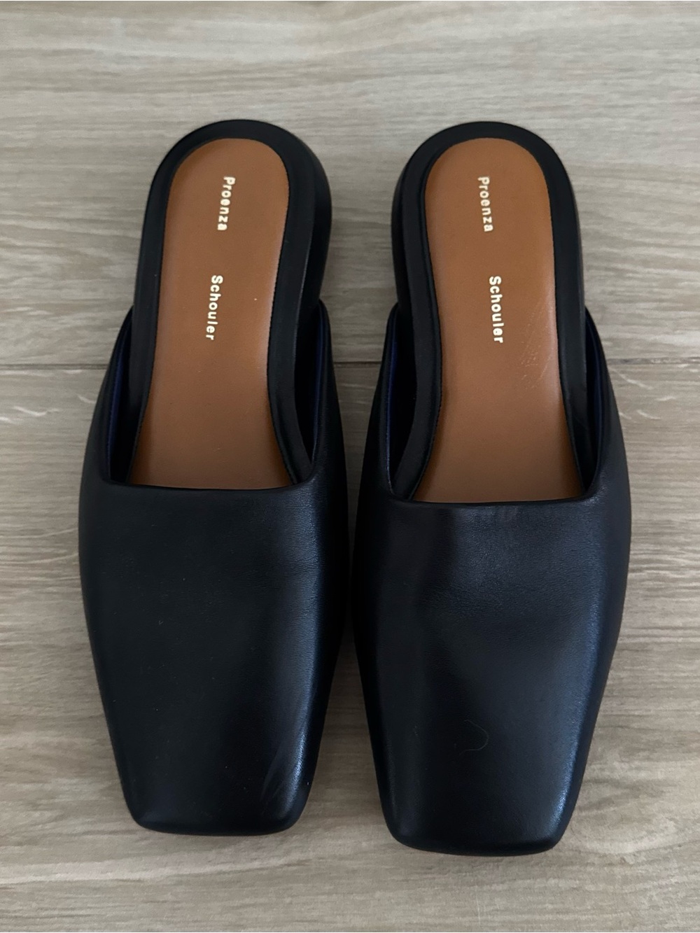 Proenza Schouler Black Leather Square-Toe Slide Mules, Size EU 39